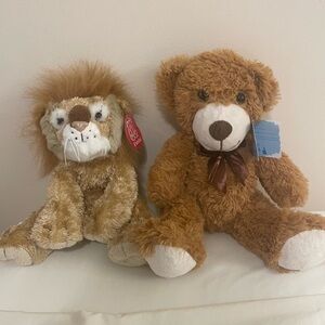 Cuddly‎ Brown Tezitour Teddy Bear and Fiesta Lion Plush Set, Both NWT
